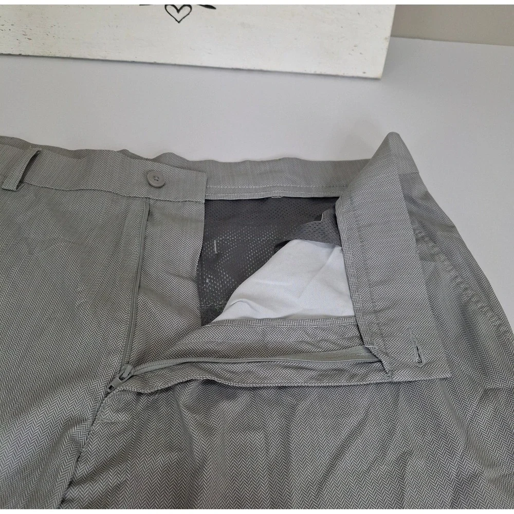 PGA Tour Mens Gray‎ Herringbone Golf Shorts Size 38 Flat Front Mesh Pockets
